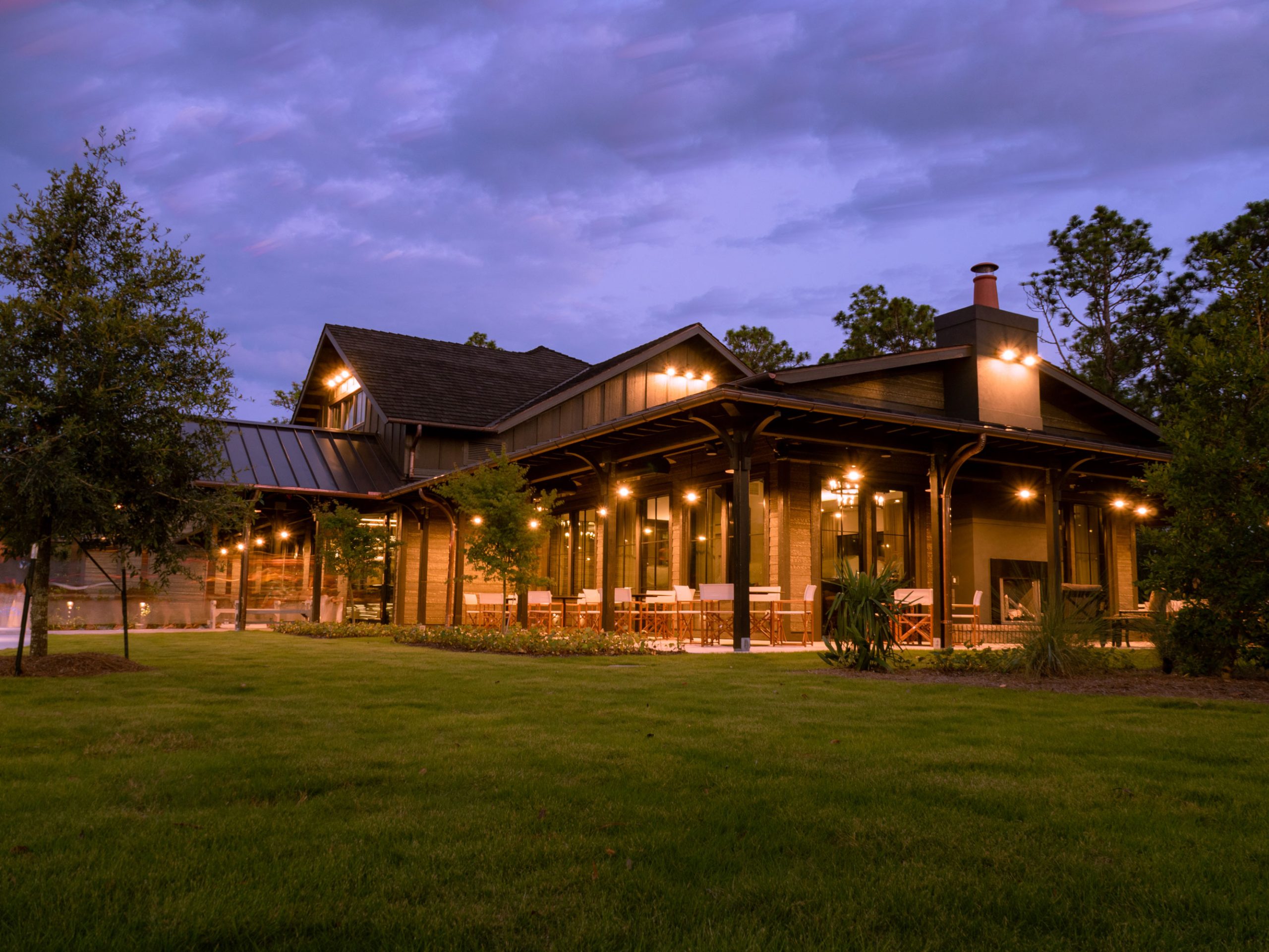 Covey building exterior at dusk